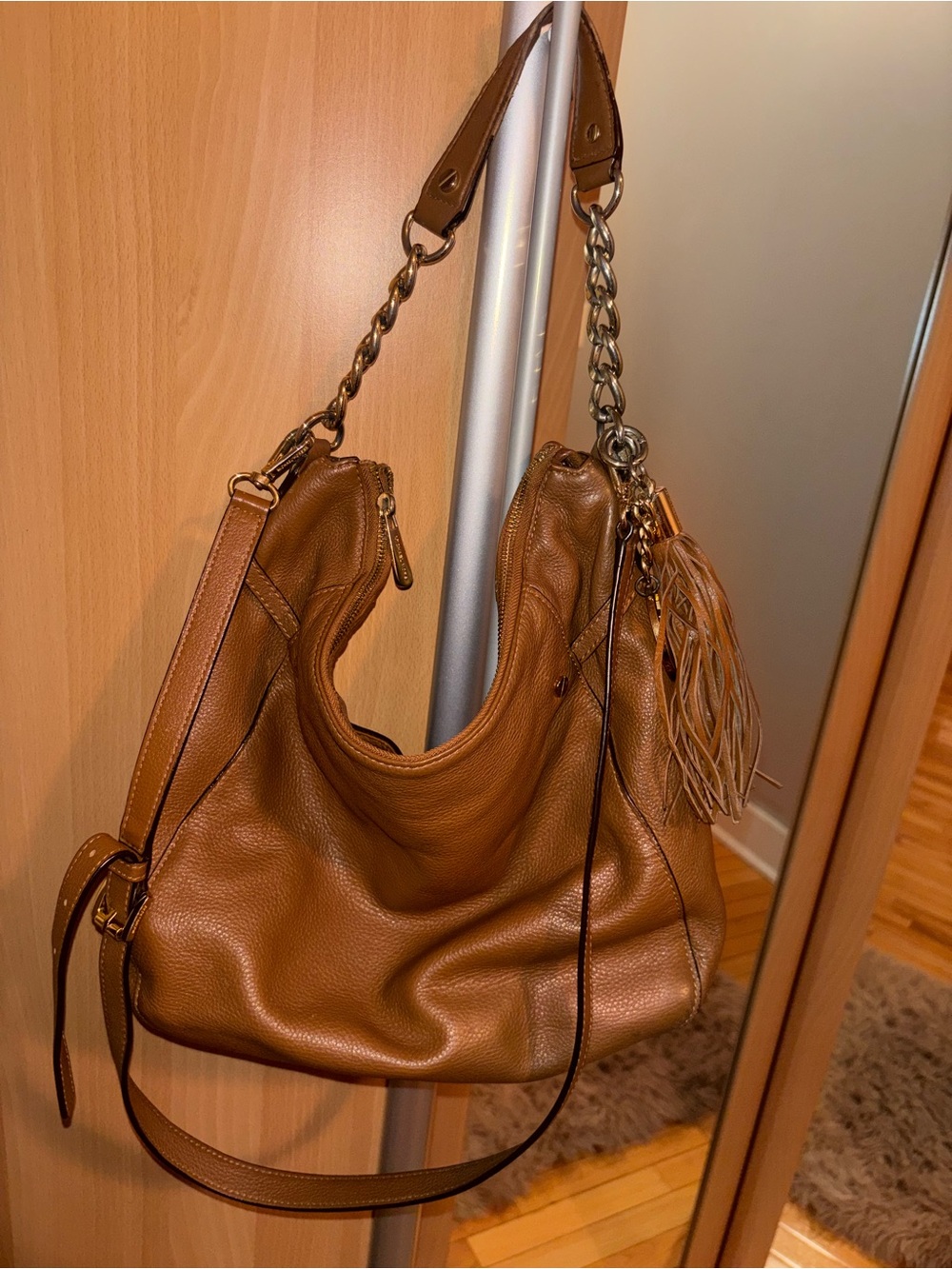 Michael Kors Megan Medium Leather Messenger Handbag — Burnt Orange